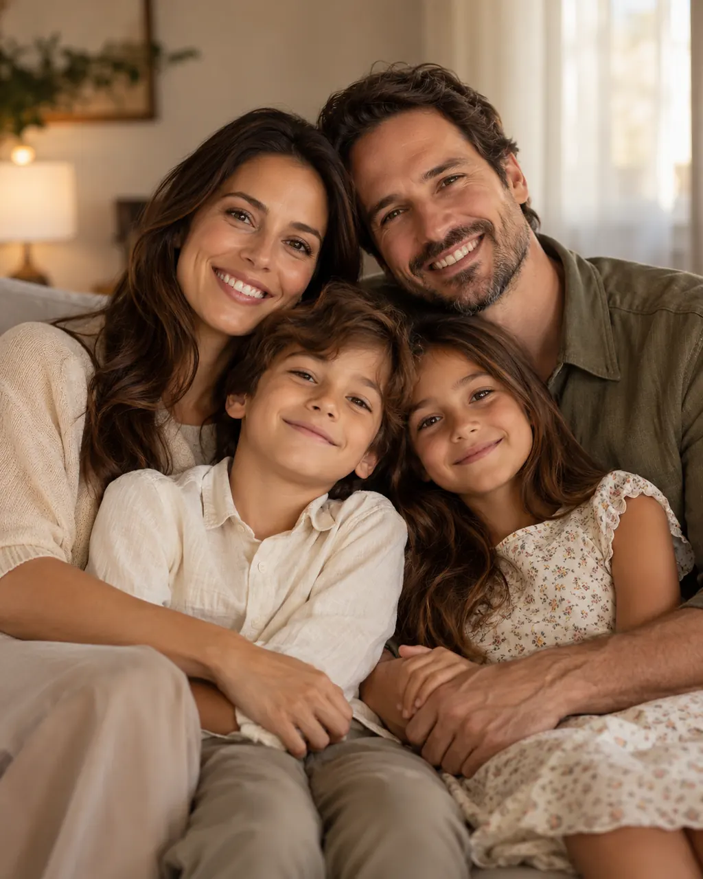 Pais e filhos em jardim