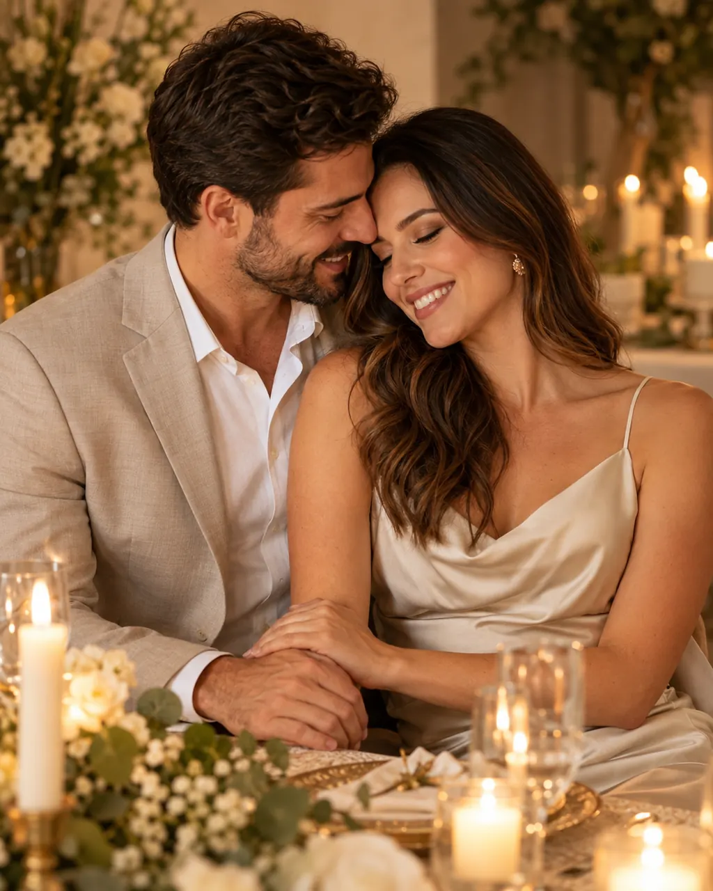 Casal em cenário comemorativo de bodas